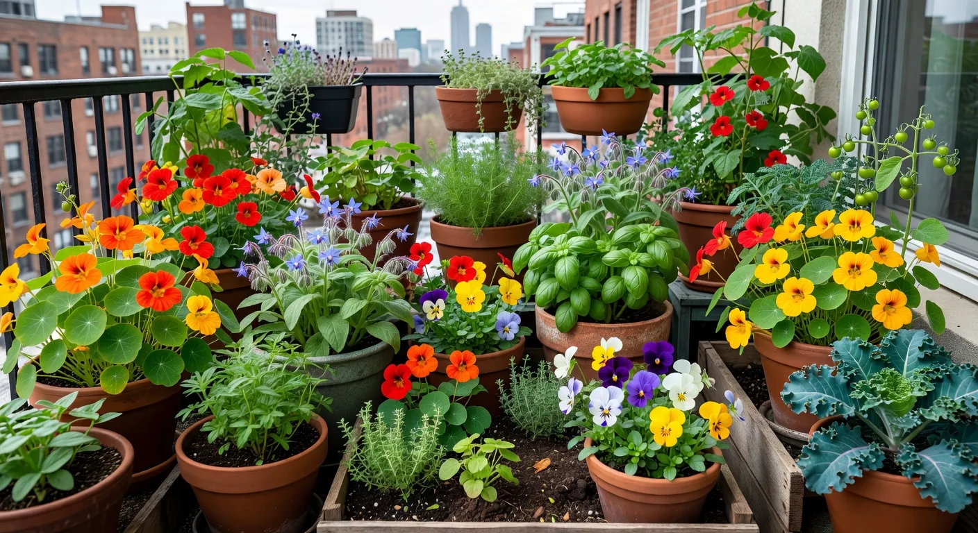 Beautiful edible flowers growing in a sunny garden space