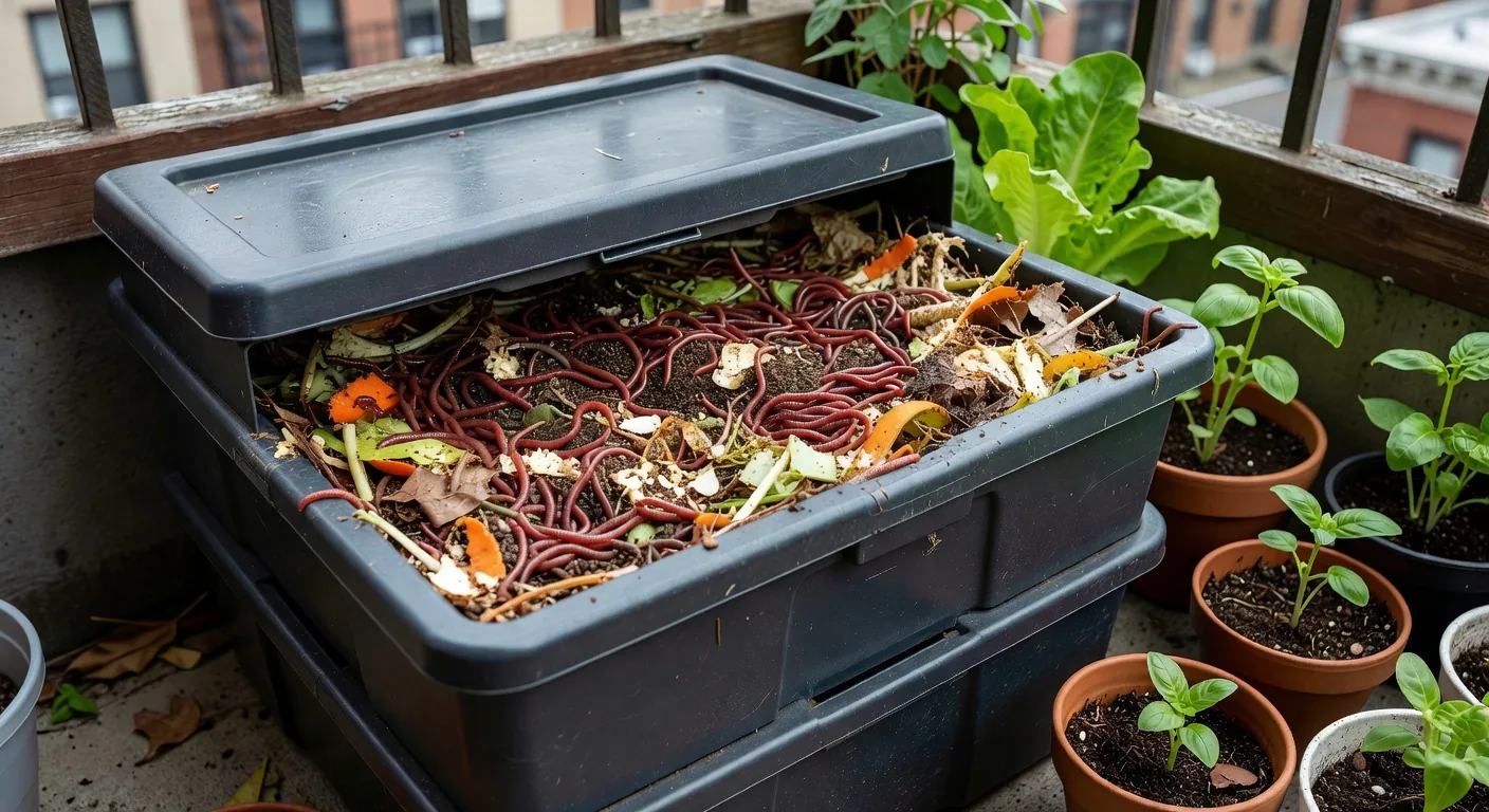 A healthy worm composting bin producing rich soil